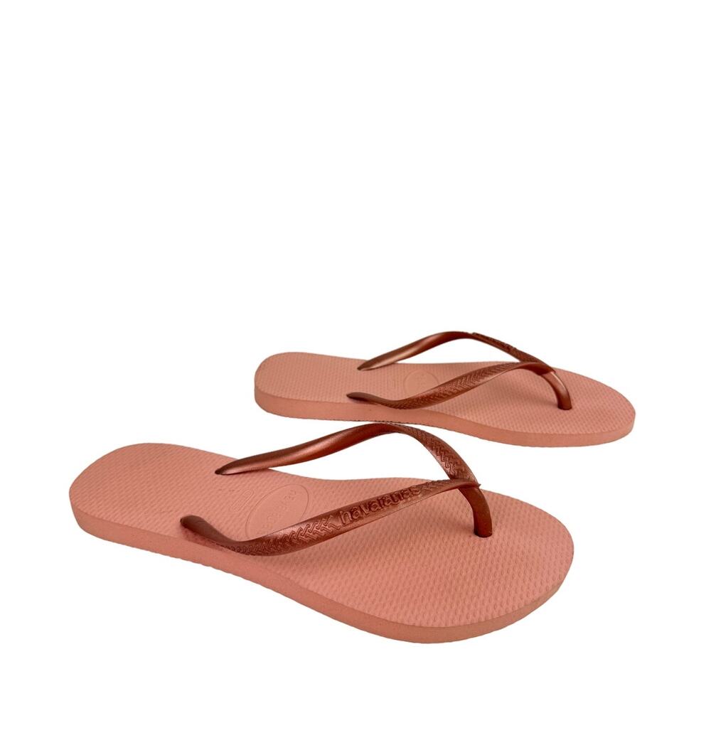 Havaianas Slim Women's Flip Flops Size 37-8 Light Pink Rose Gold Thong Sandals